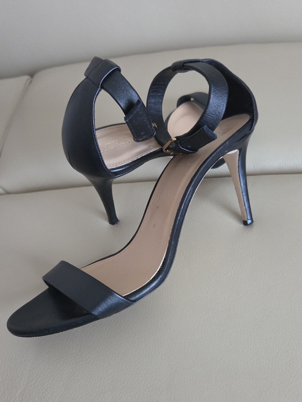 J. Crew Black Leather Ankle-Strap Stiletto Sandals Size 7.5